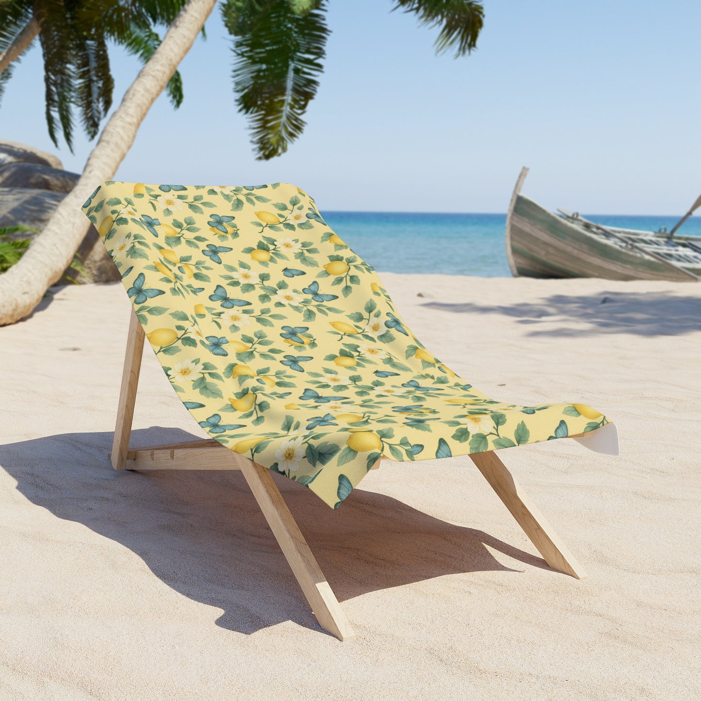 Sunny Lemon Butterfly Beach Towel, Summer Picnic Essential, Poolside Accessory, Gift for Beach Lovers, Eco-Friendly Towel