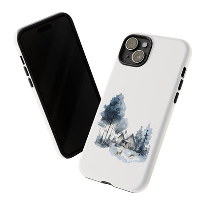 Nature-Inspired Tough Phone Case with Winter Cabin Design