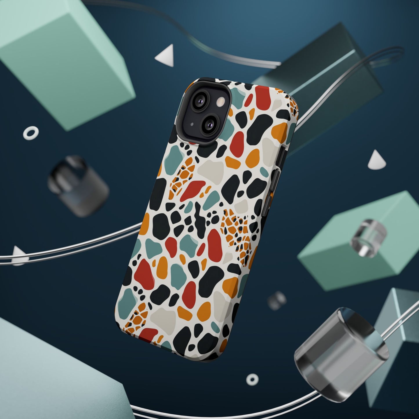 Terrazzo Pattern Magnetic Impact Phone Case — Colorful Retro Pebble Design