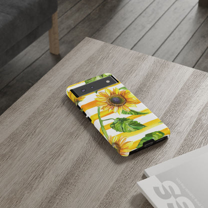 Sunflower Stripes Phone Case - Bright Floral Tough Case