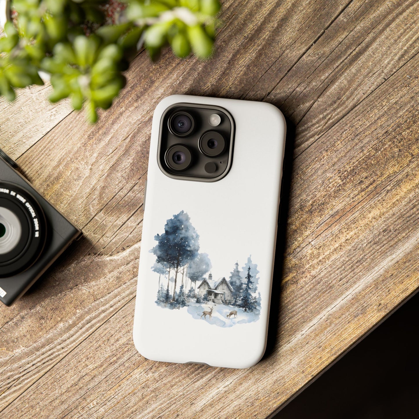 Nature-Inspired Tough Phone Case with Winter Cabin Design