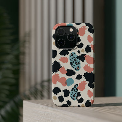 Leopard Splash Magnetic Impact Phone Case — Teal & Coral Animal Print
