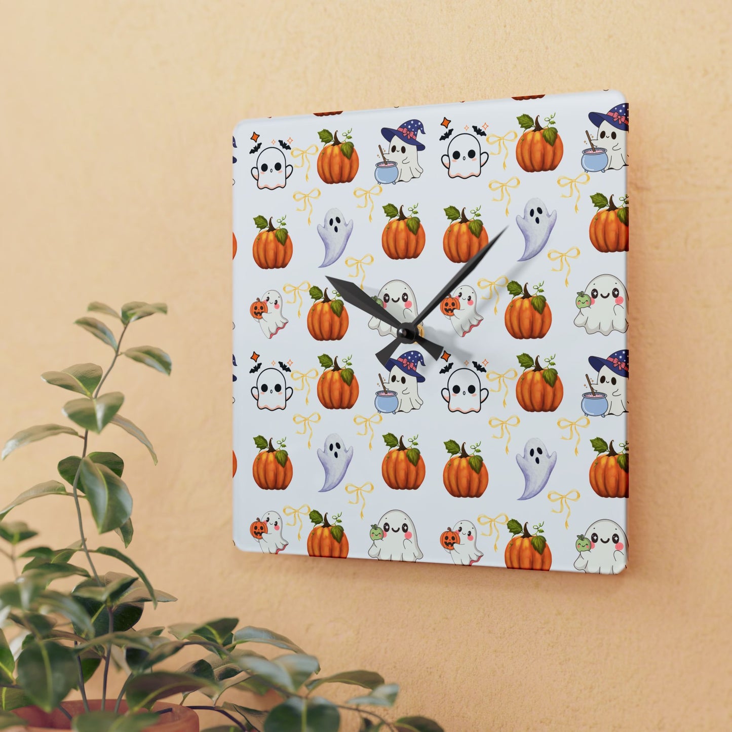 Halloween Themed Acrylic Wall Clock, Cute Pumpkin and Ghost Decor, Spooky Home Decoration, Fall Wall Art, Seasonal Clock