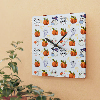 Halloween Themed Acrylic Wall Clock, Cute Pumpkin and Ghost Decor, Spooky Home Decoration, Fall Wall Art, Seasonal Clock