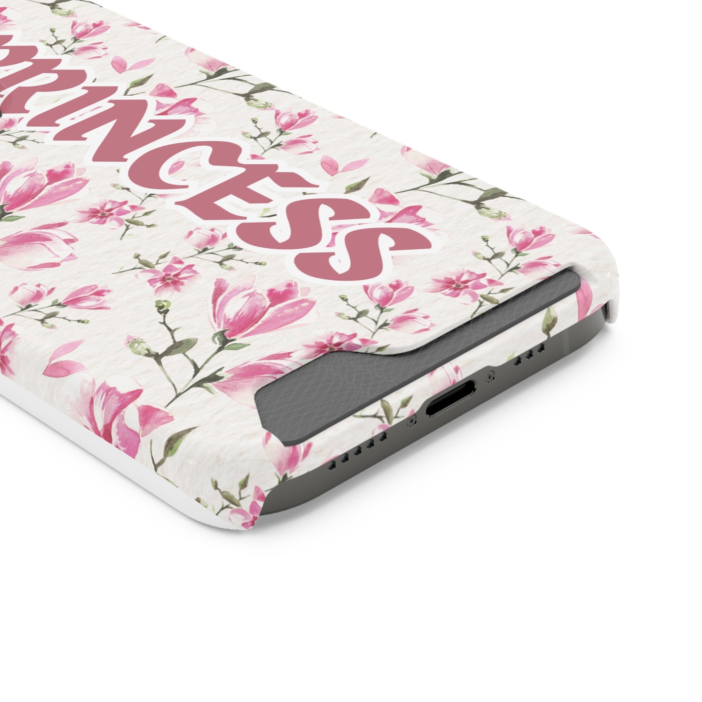 Chic Floral Phone Case with Card Holder for Princesses, Cute Floral Design, Gift for Her