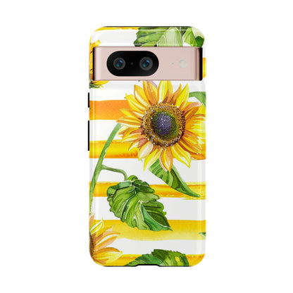 Sunflower Stripes Phone Case - Bright Floral Tough Case