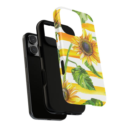 Sunflower Stripes Phone Case - Bright Floral Tough Case
