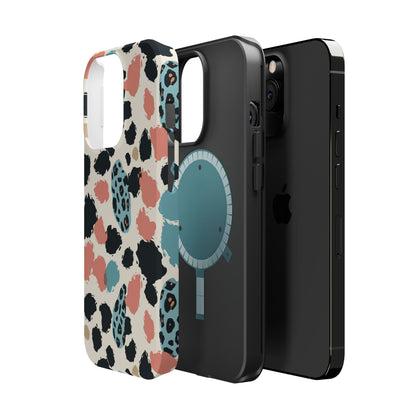 Leopard Splash Magnetic Impact Phone Case — Teal & Coral Animal Print