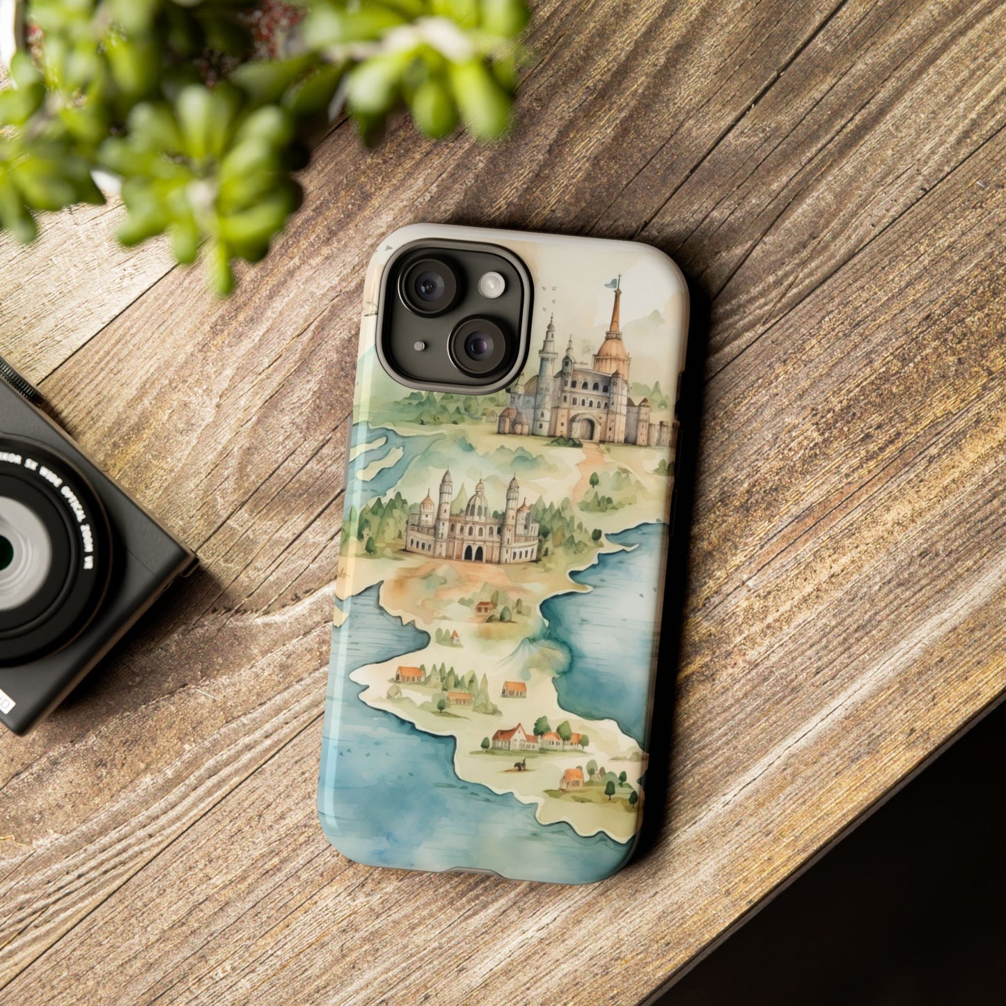 Hard Phone Case — Watercolor Fantasy Map Castle Design
