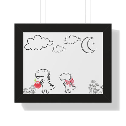 Cute Dinosaur Framed Poster, Whimsical Home Decor, Kids Room Art, Nursery Wall Art, Children's Gift, Dino Lovers
