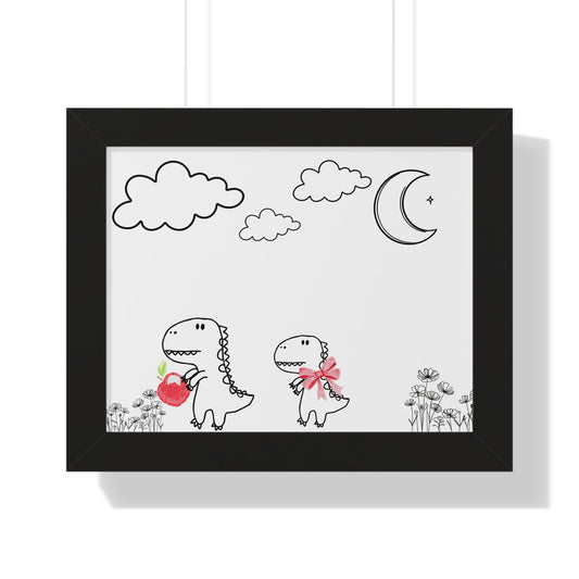 Cute Dinosaur Framed Poster, Whimsical Home Decor, Kids Room Art, Nursery Wall Art, Children's Gift, Dino Lovers