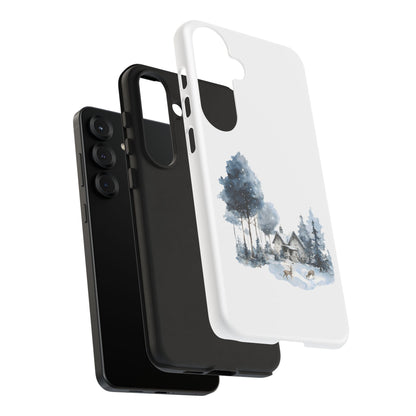 Nature-Inspired Tough Phone Case with Winter Cabin Design