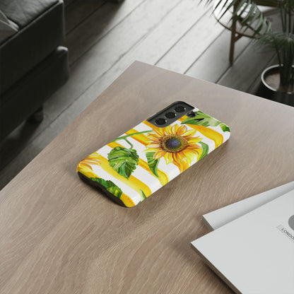 Sunflower Stripes Phone Case - Bright Floral Tough Case