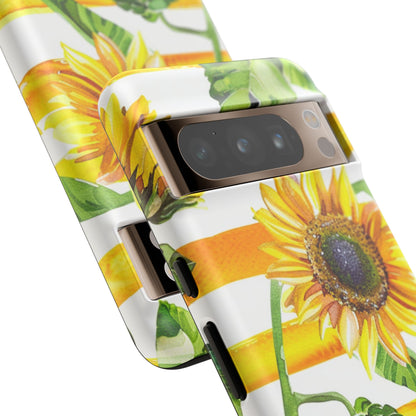 Sunflower Stripes Phone Case - Bright Floral Tough Case