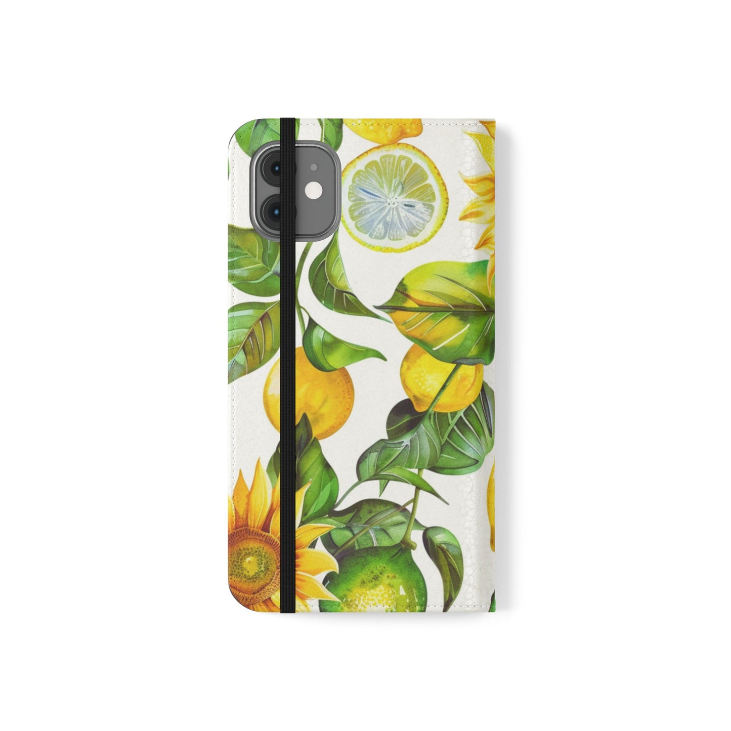 Sunflower & Lemon Flip Phone Case – Floral Wallet Flip Case with Card Slots