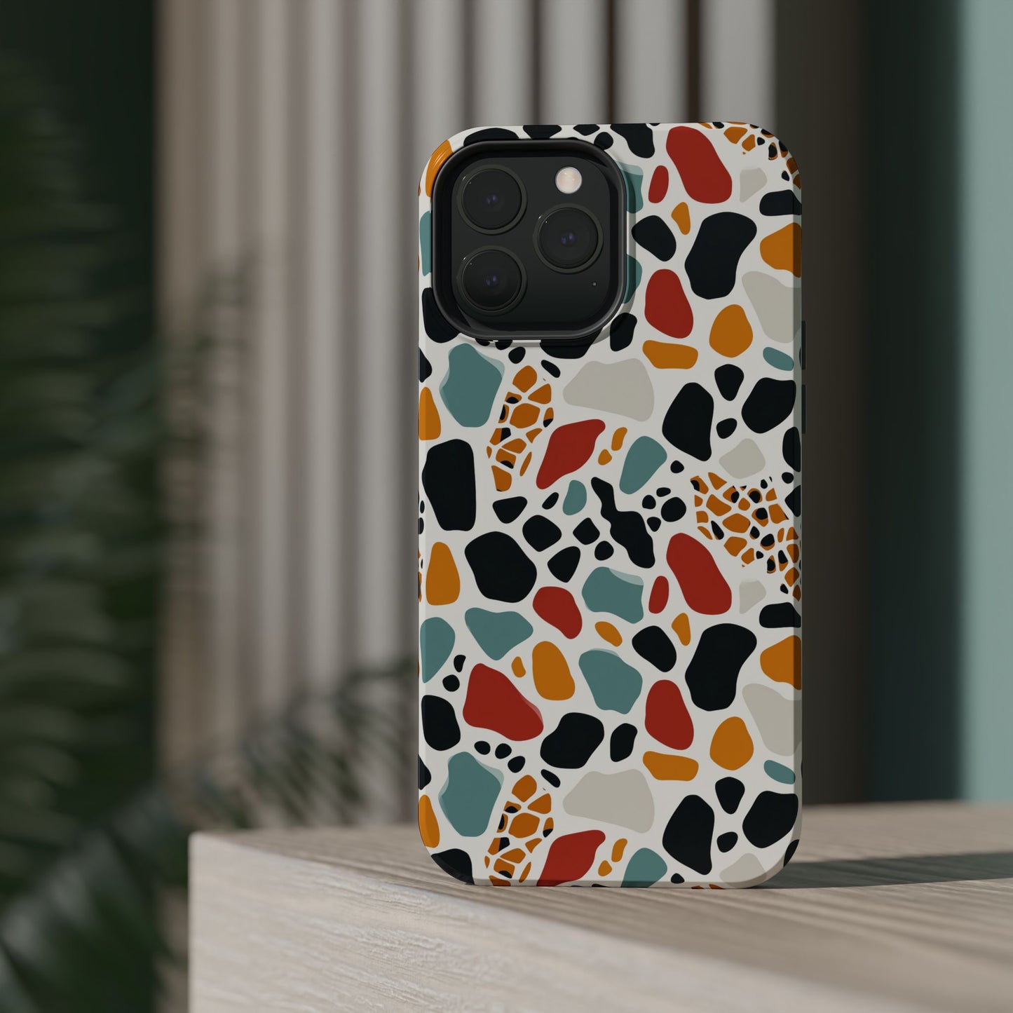 Terrazzo Pattern Magnetic Impact Phone Case — Colorful Retro Pebble Design