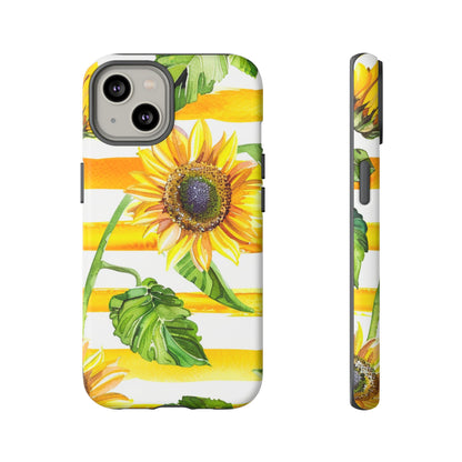 Sunflower Stripes Phone Case - Bright Floral Tough Case