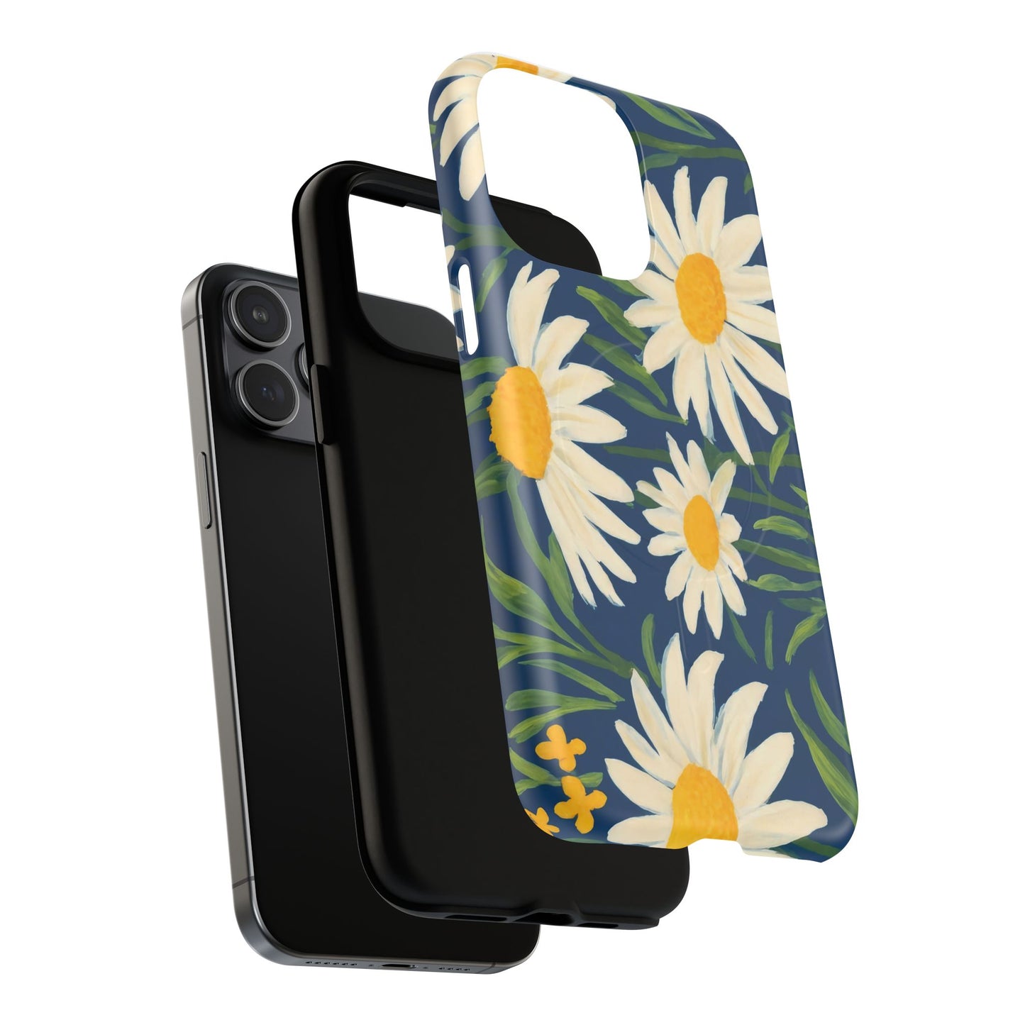 Daisy Floral IPhone Case-Tough Magnetic Cover ,Glossy Finish ,Retro Botanical Flower  Design.