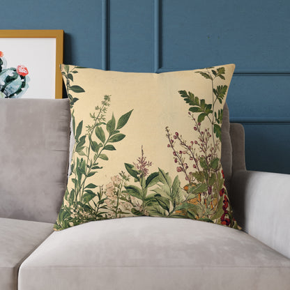 Botanical Floral Throw Pillow — Vintage Greenery Square Cushion
