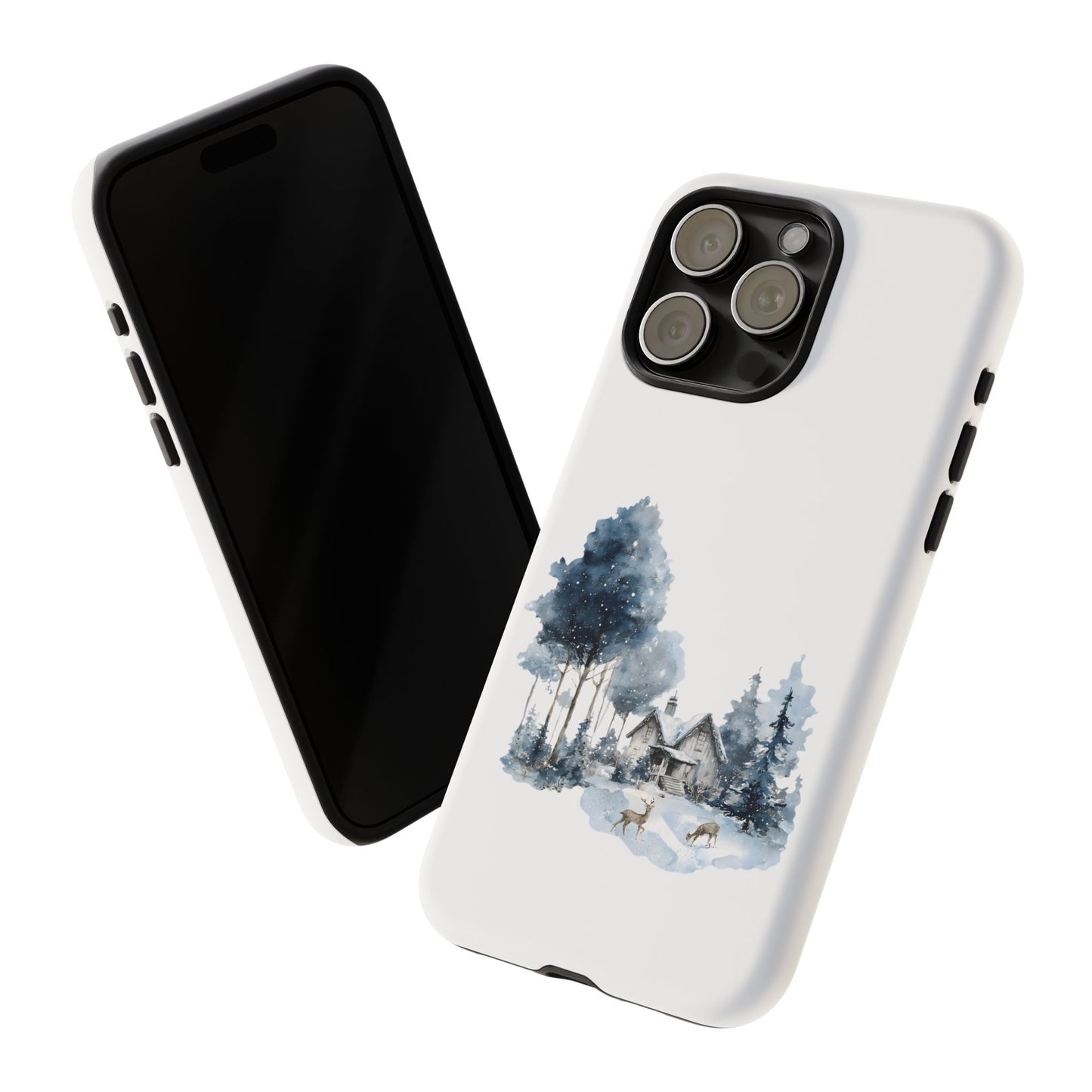 Nature-Inspired Tough Phone Case with Winter Cabin Design
