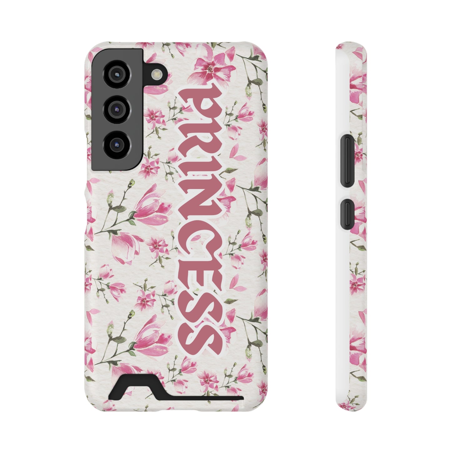 Chic Floral Phone Case with Card Holder for Princesses, Cute Floral Design, Gift for Her
