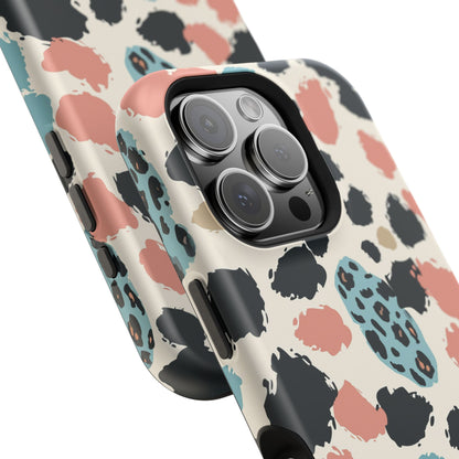 Leopard Splash Magnetic Impact Phone Case — Teal & Coral Animal Print