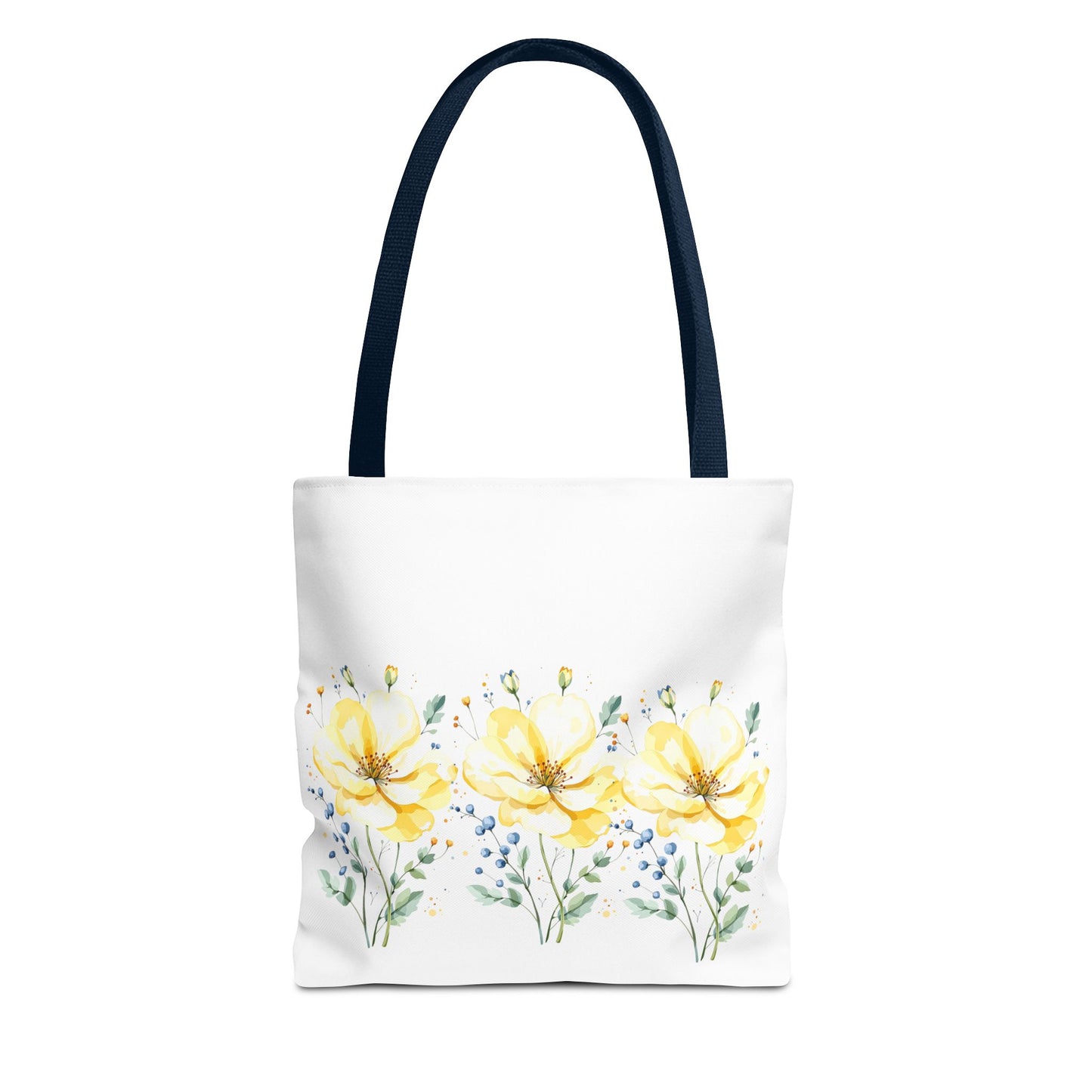 Floral Peony Tote Bag — Yellow Watercolor Flowers on White