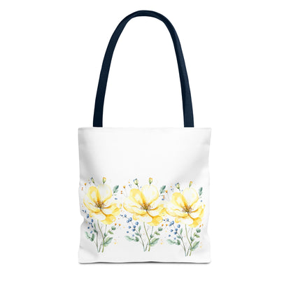 Floral Peony Tote Bag — Yellow Watercolor Flowers on White