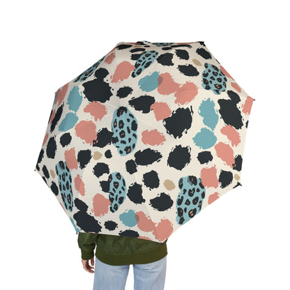 Compact Foldable Umbrella — Pastel Leopard Print Semi-Automatic Travel Umbrella