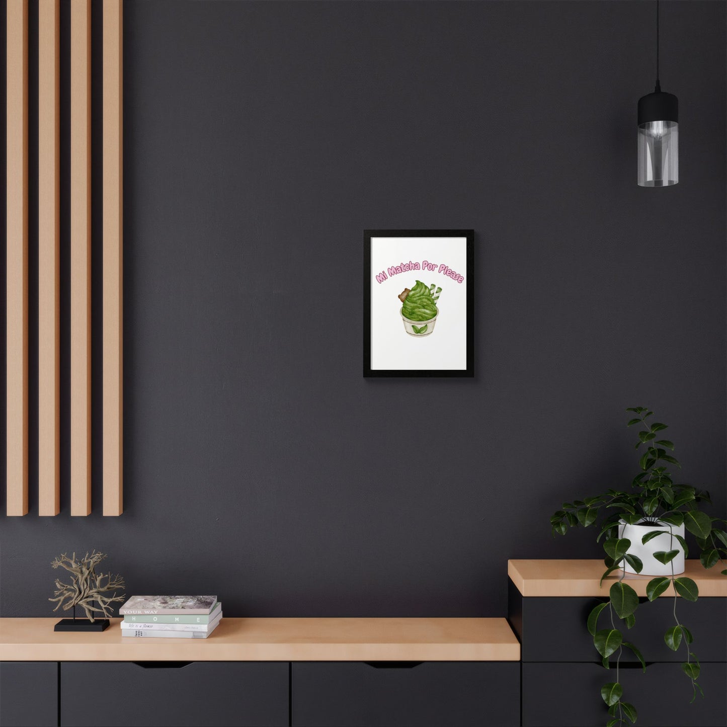 Cute Matcha Green Tea Framed Poster, Whimsical Kitchen Decor, Gift for Tea Lovers, Playful Wall Art, Coffee Shop Vibe