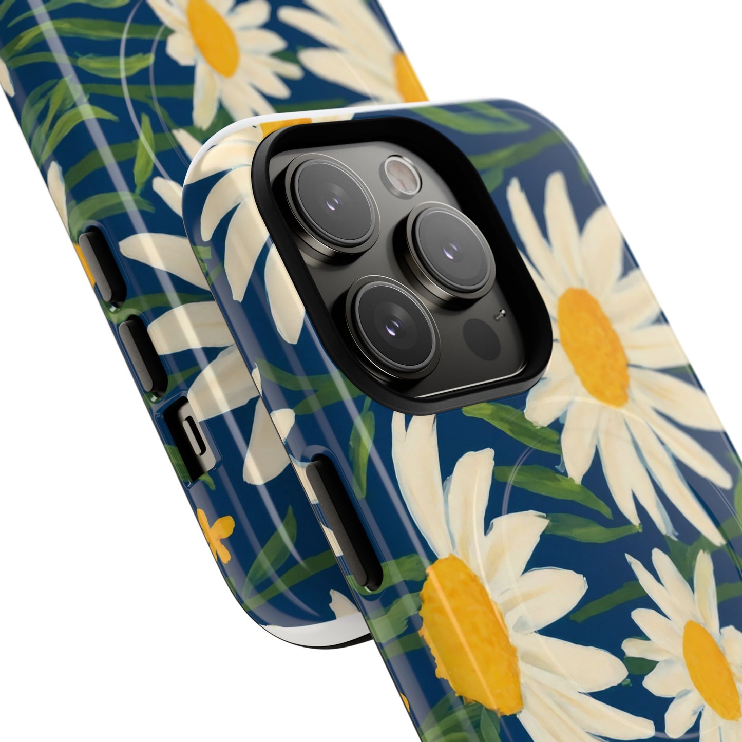 Daisy Floral IPhone Case-Tough Magnetic Cover ,Glossy Finish ,Retro Botanical Flower  Design.