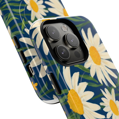 Daisy Floral IPhone Case-Tough Magnetic Cover ,Glossy Finish ,Retro Botanical Flower  Design.