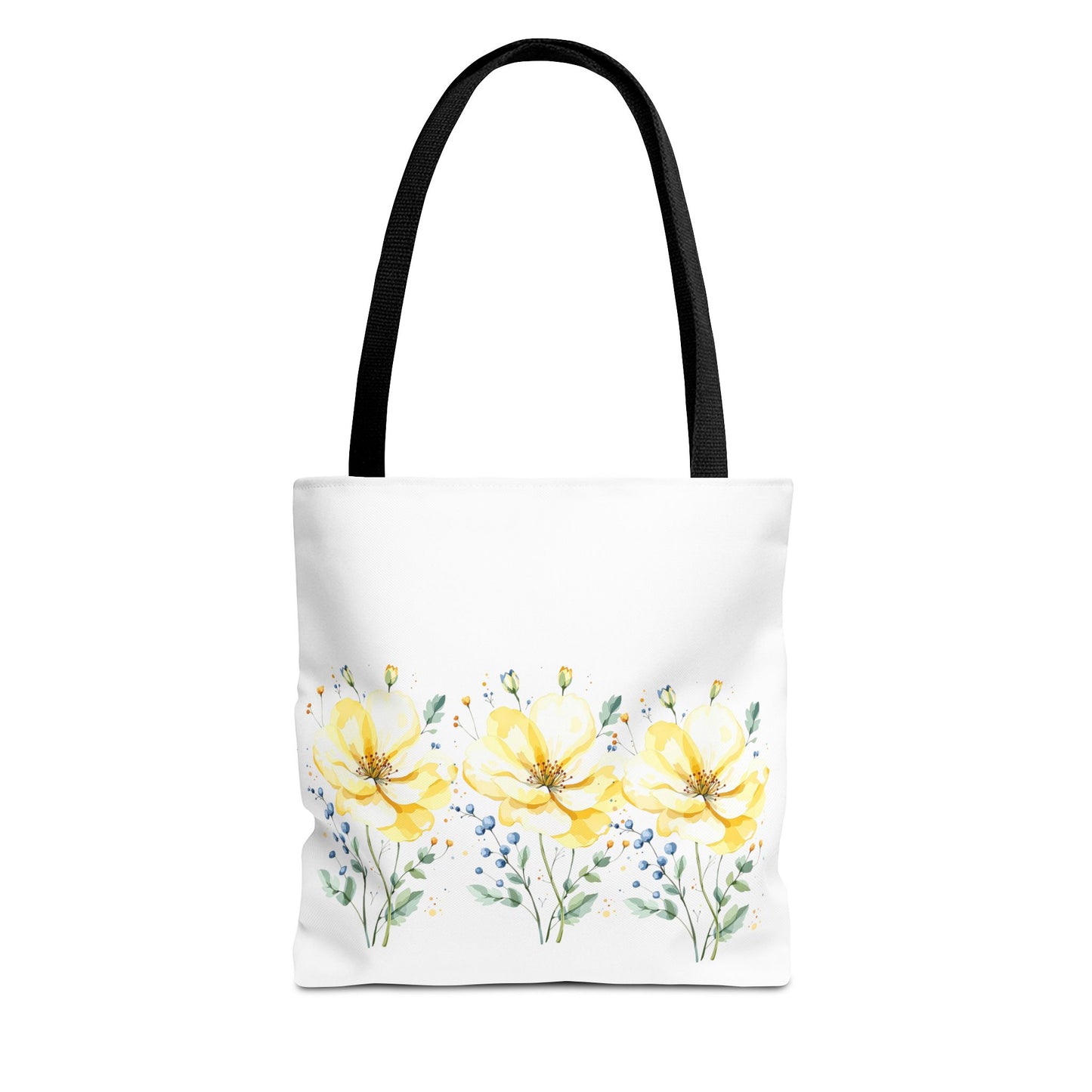 Floral Peony Tote Bag — Yellow Watercolor Flowers on White