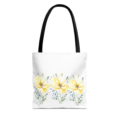 Floral Peony Tote Bag — Yellow Watercolor Flowers on White