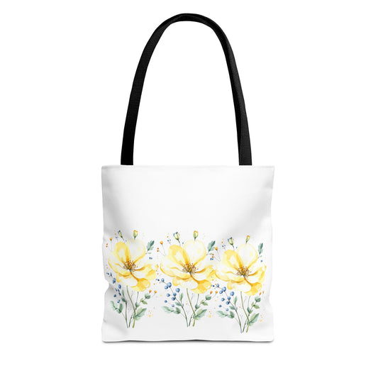 Floral Peony Tote Bag — Yellow Watercolor Flowers on White