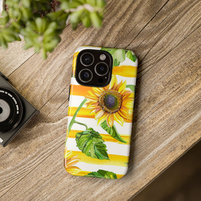 Sunflower Stripes Phone Case - Bright Floral Tough Case