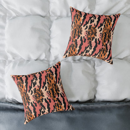 Leopard Print Square Pillow — Pink & Orange Animal Print Decorative Cushion
