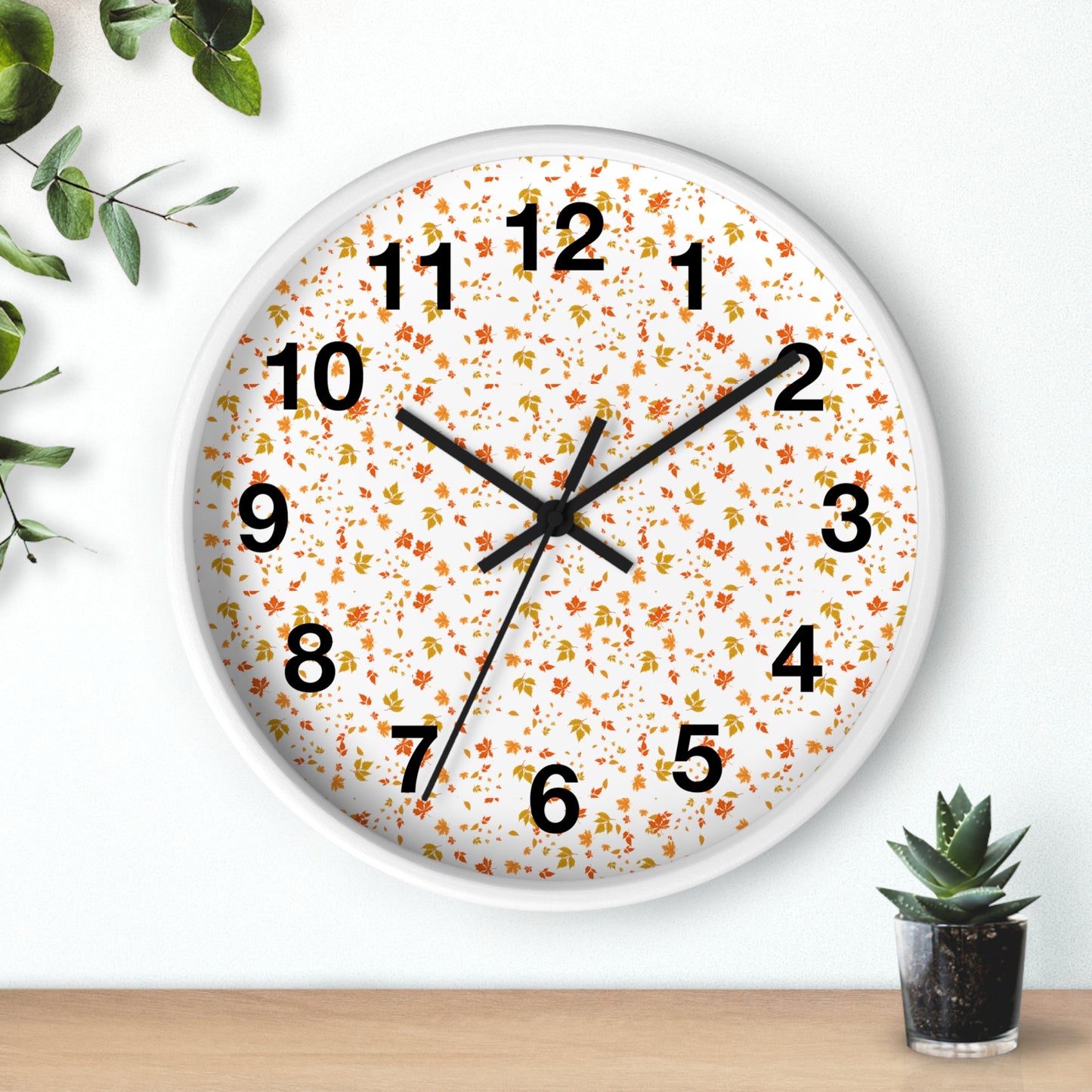 Autumn Leaves Wall Clock, Fall Home Decor, Rustic Timepiece, Seasonal Gift, Nature-Inspired Wall Art
