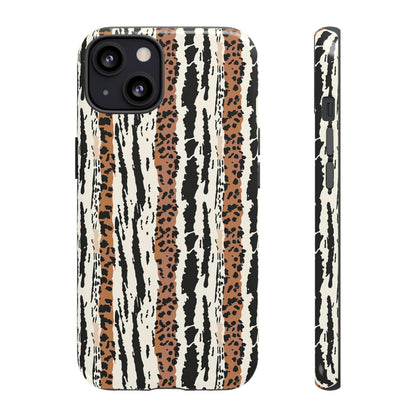 Animal Stripe Phone Case — Leopard & Zebra Pattern Tough Protective Cover,Africa Pattern .
