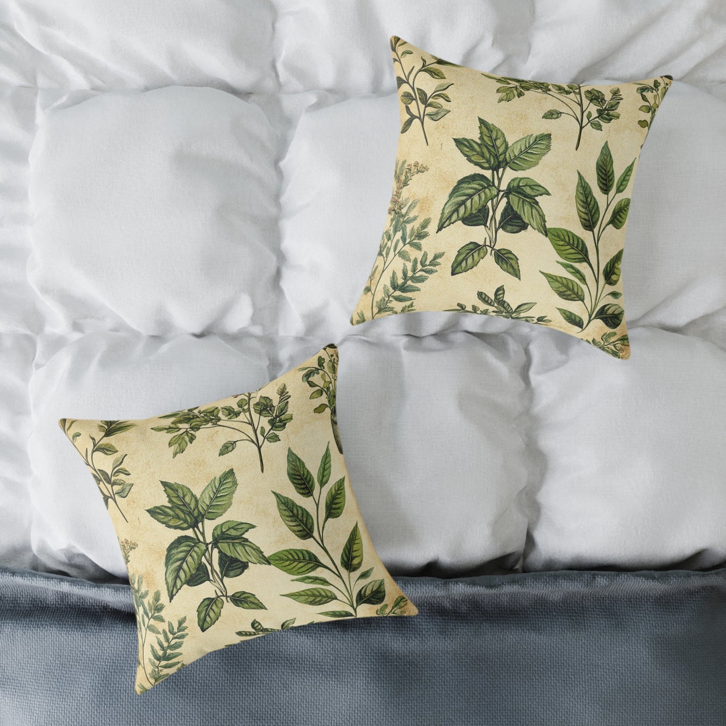 Botanical Floral Throw Pillow — Vintage Greenery Square Cushion