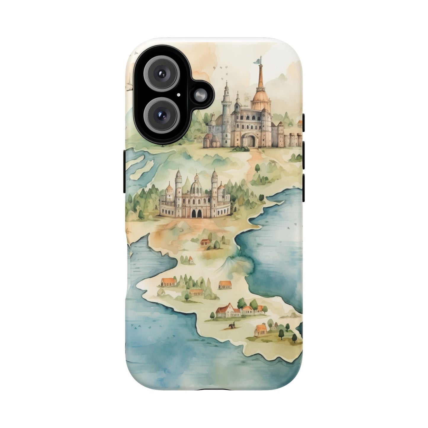 Hard Phone Case — Watercolor Fantasy Map Castle Design