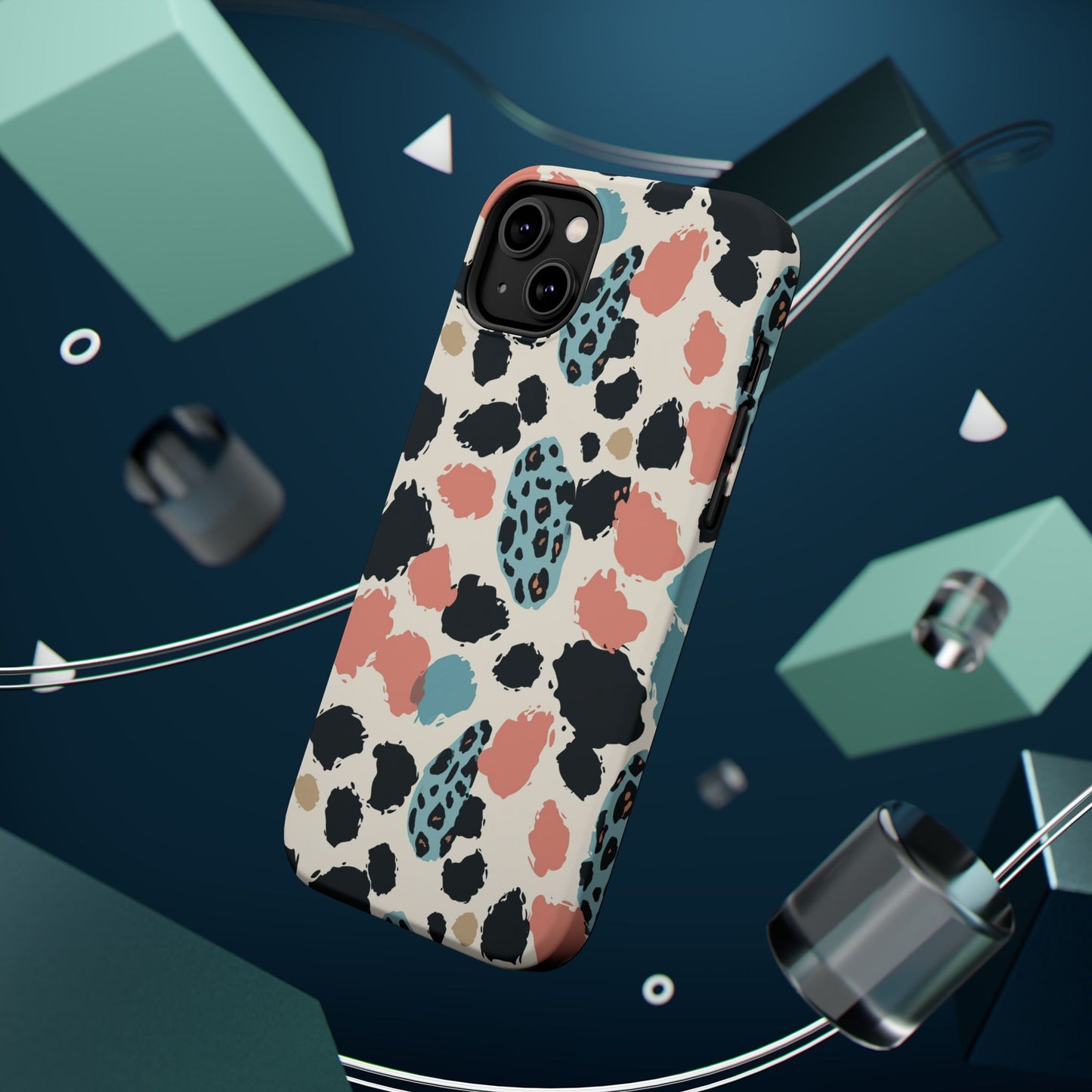 Leopard Splash Magnetic Impact Phone Case — Teal & Coral Animal Print