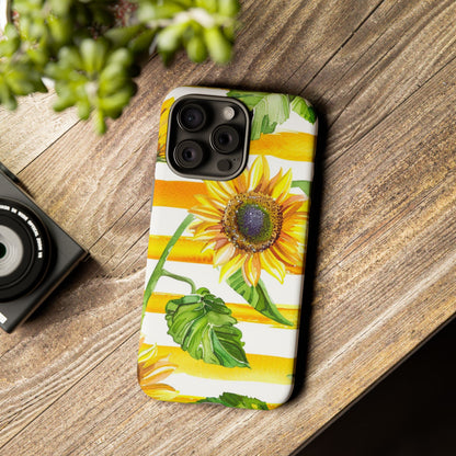 Sunflower Stripes Phone Case - Bright Floral Tough Case