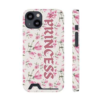 Chic Floral Phone Case with Card Holder for Princesses, Cute Floral Design, Gift for Her