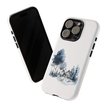 Nature-Inspired Tough Phone Case with Winter Cabin Design