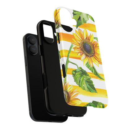Sunflower Stripes Phone Case - Bright Floral Tough Case