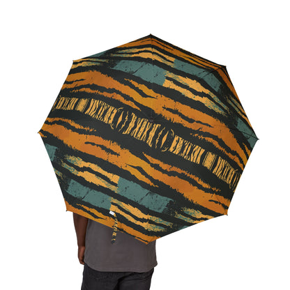 Tiger Stripe Foldable Umbrella — Compact Semi-Automatic Rain Parasol,Africa pattern .