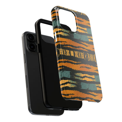 Tiger Stripe Tough Phone Case — Rugged Protective iPhone Cover with Amber & Teal Brushstroke Pattern