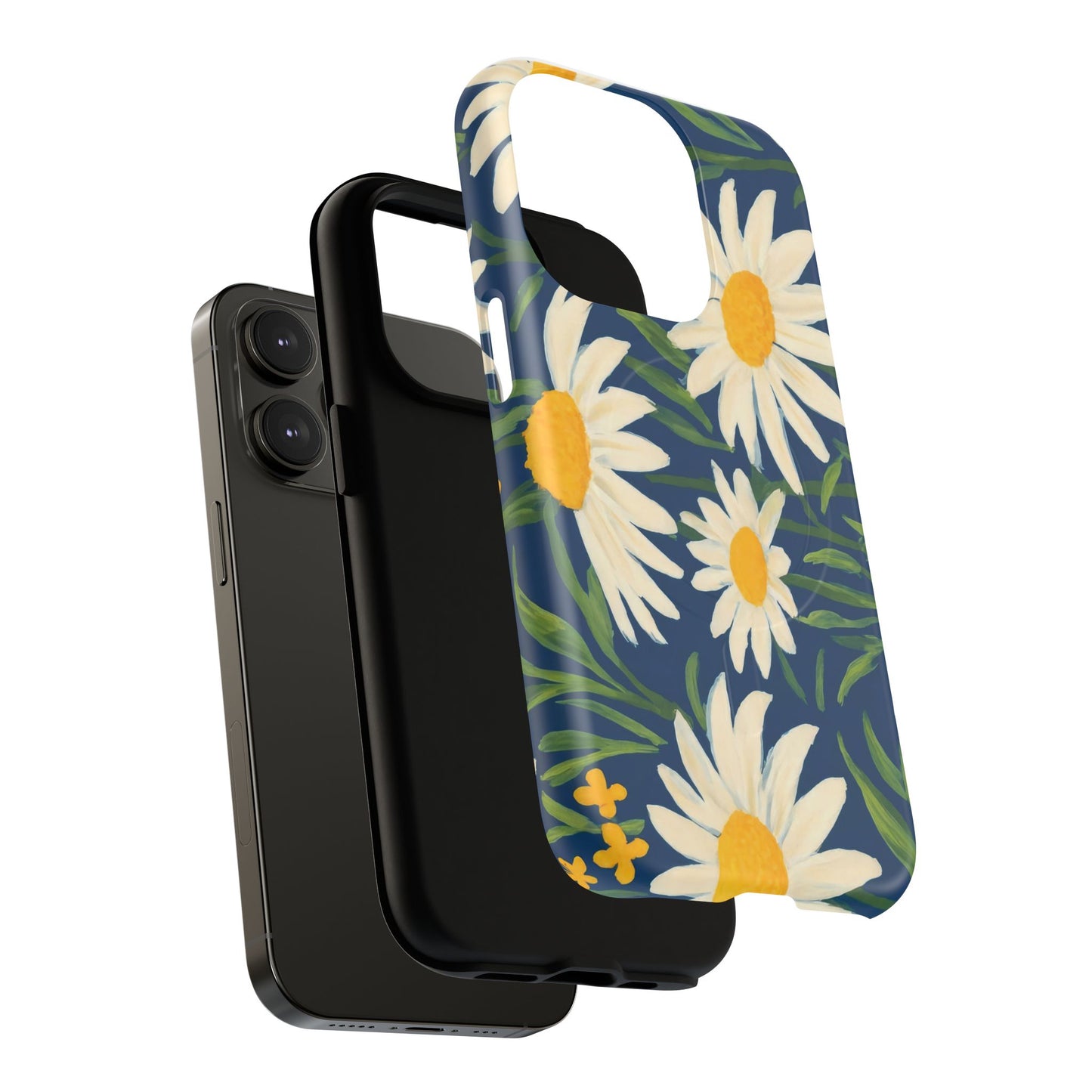 Daisy Floral IPhone Case-Tough Magnetic Cover ,Glossy Finish ,Retro Botanical Flower  Design.
