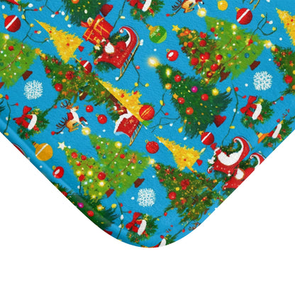 Christmas Bath Mat with Santa and Trees, Holiday Decor, Festive Bathroom Accessory, Gift for Her, Winter Holidays